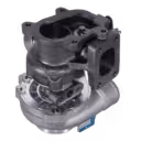 Vue de bas du turbocompresseur K14, sortie d'échappement ronde et carter en métal moulé