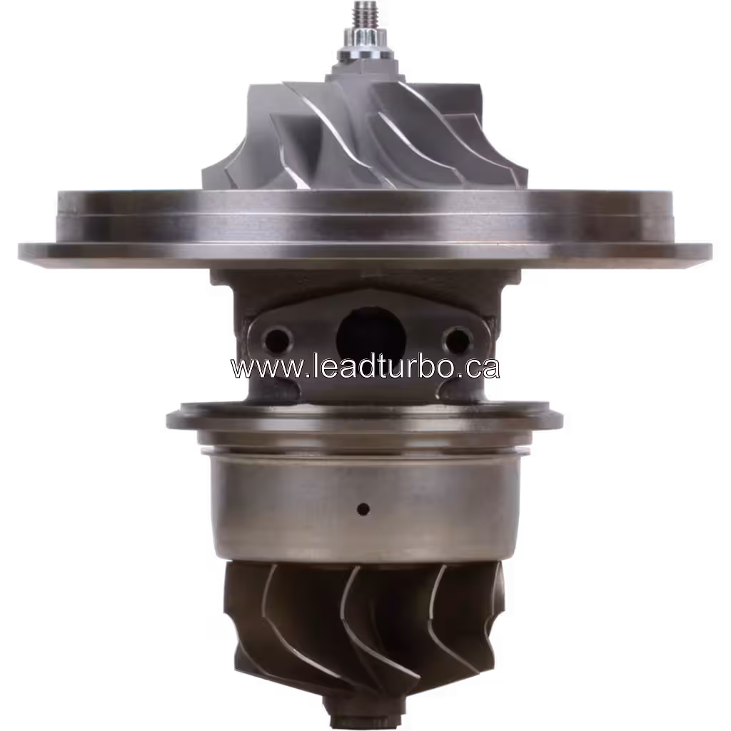 0R7581 GTA4294S turbocharger core front view showing turbine and compressor wheels