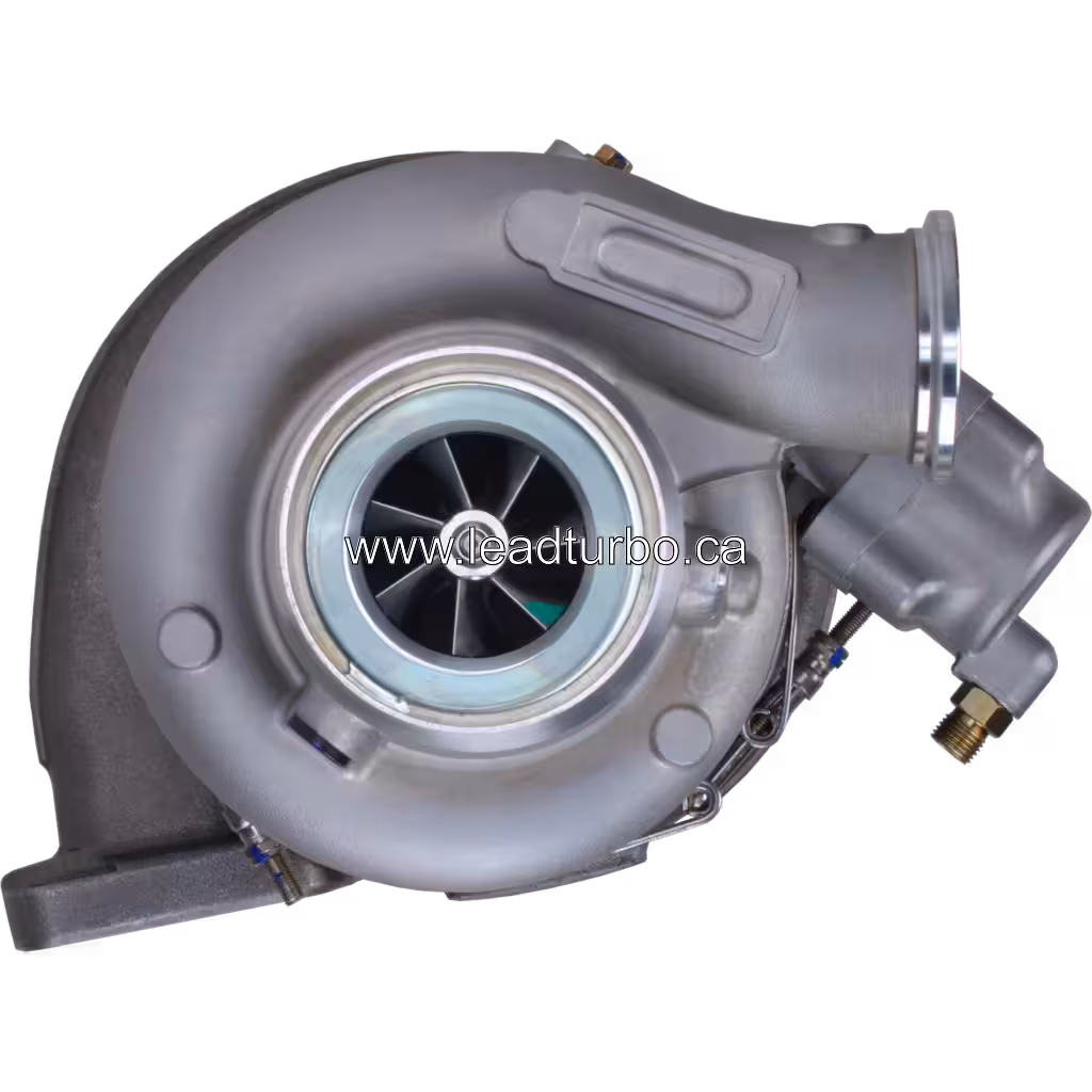 Front view of 4090052 HE431V turbocharger showing turbine wheel