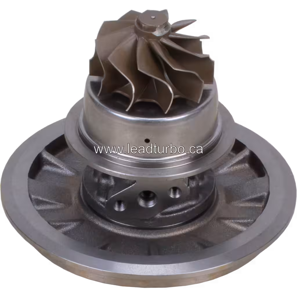 Core de turbo 0R7581 vue de bas 45 degrés avec finition métallique et aubes de turbine