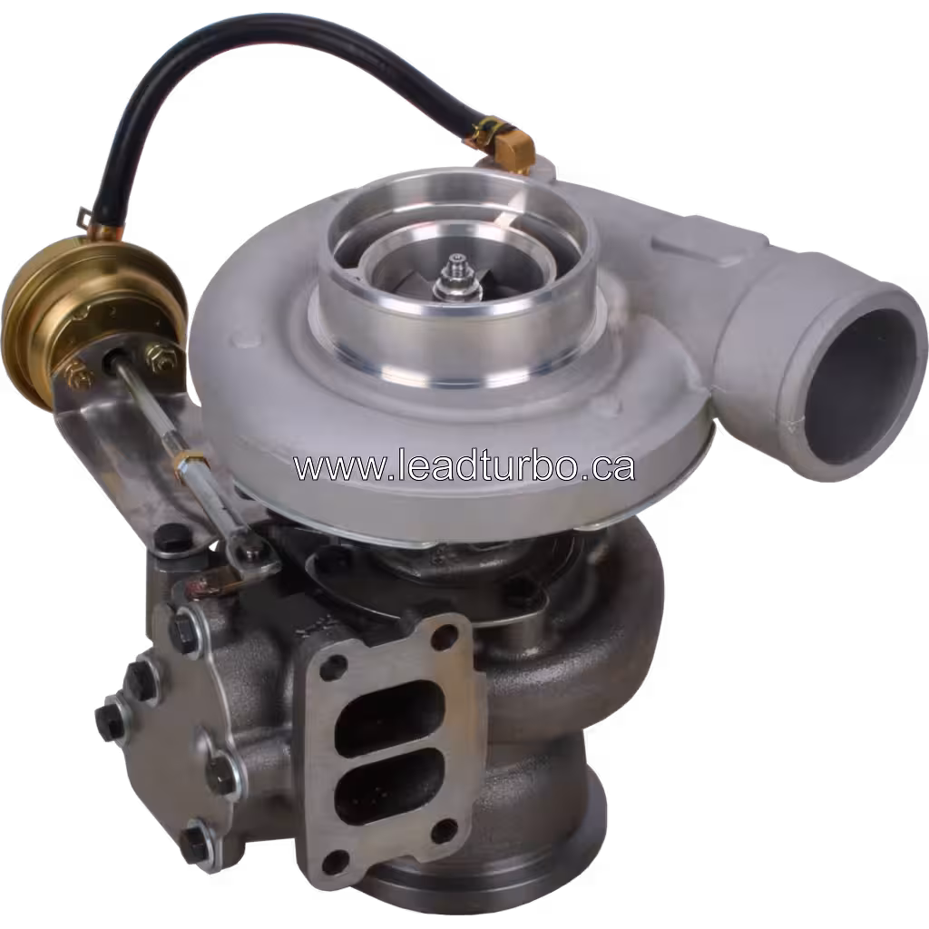 Turbocompresseur 0R7569 vue de dessus à 45 degrés avec actionneur laiton