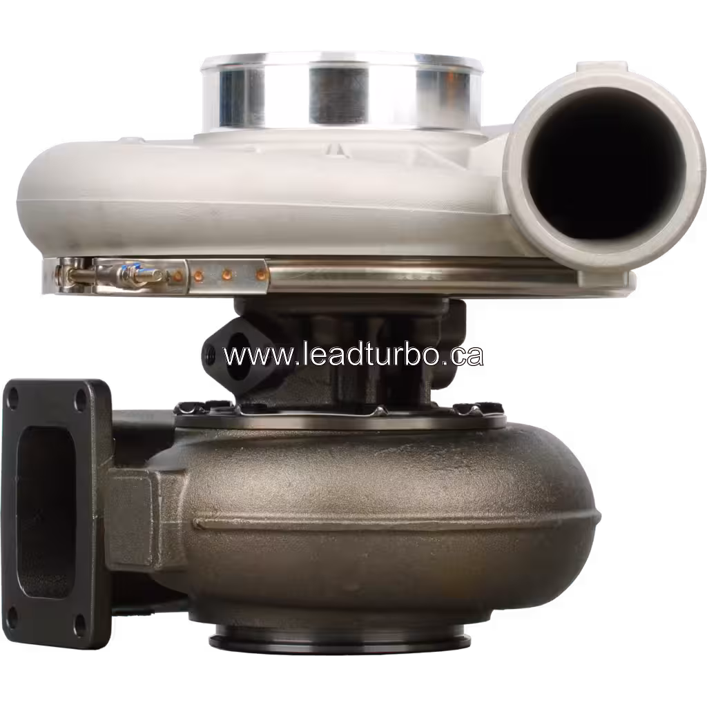 Vue avant du turbocompresseur HX82 4025254 avec carter compresseur gris et carter turbine