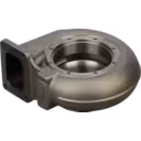 Angled view of HX80 turbine housing with internal vane and bolt holes