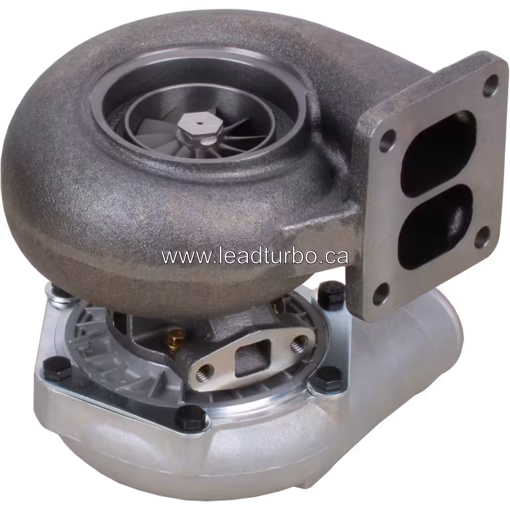 Turbocompresseur 409410-0002 vue inférieure montrant la roue turbine et le flange d'échappement