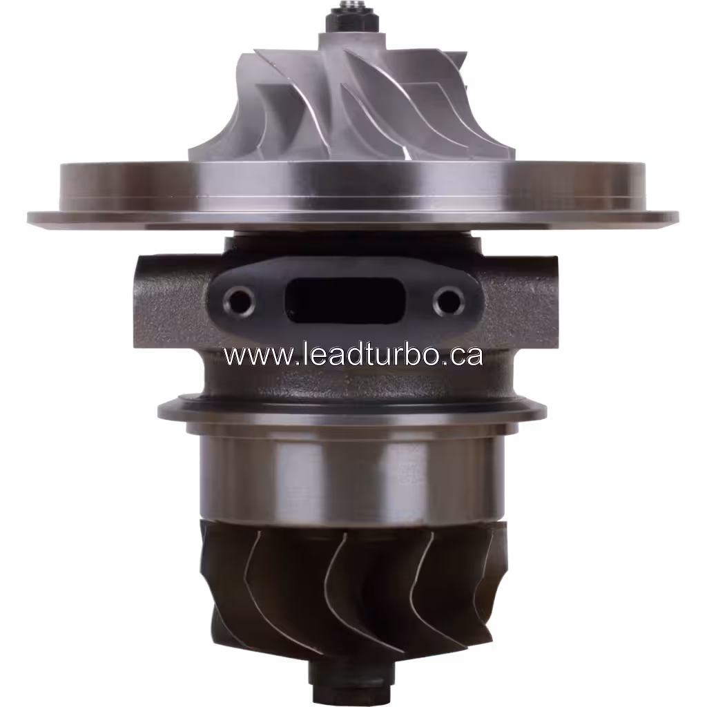 757360-0001 GTA5518L turbocharger core front view showing turbine and compressor wheels
