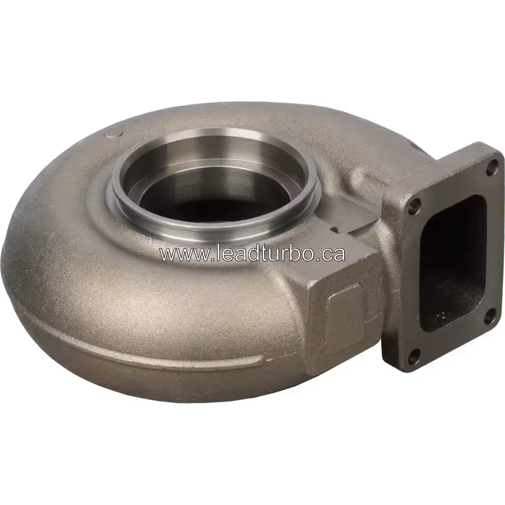 Turbine housing top 45-degree view showing rectangular flange