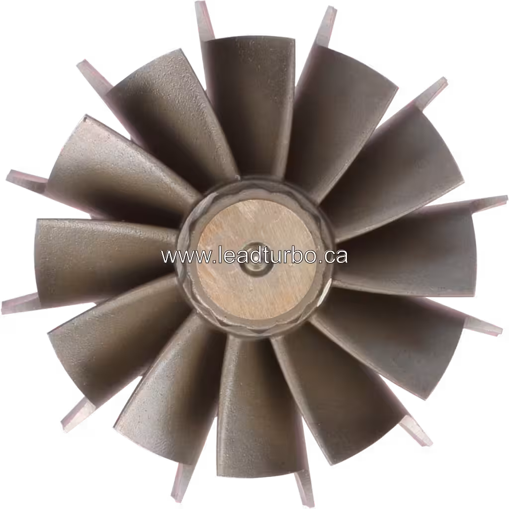 WH1E turbine wheel top view showing hub and threaded shaft end