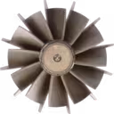 WH1E turbine wheel top view showing hub and threaded shaft end