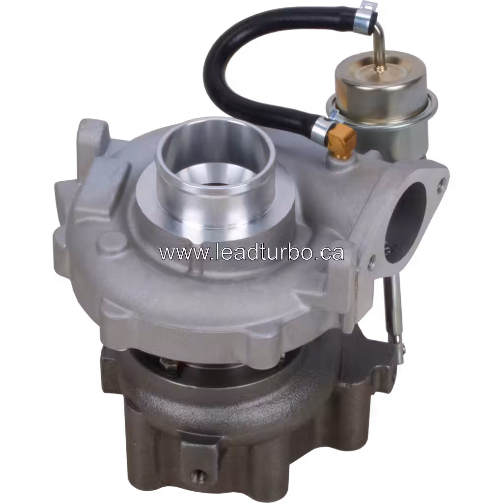 Vue de dessus du turbocompresseur HINO N04C avec actionneur externe et flexible noir