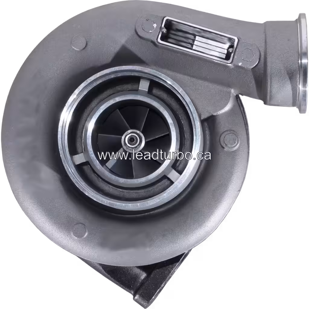 3590092 HX35 Turbocharger front view showing compressor impeller and actuator slot