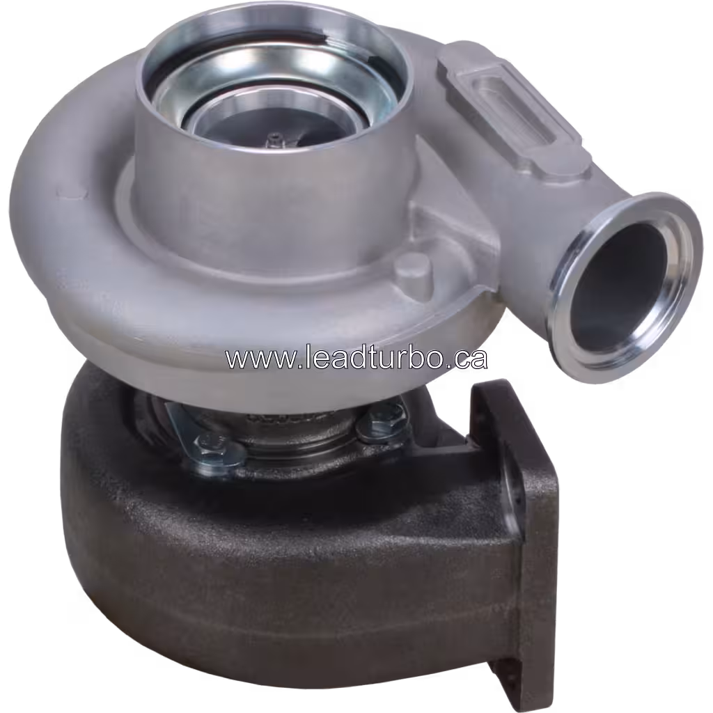 3590092 HX35 Turbocharger top view showing flanged exhaust inlet and mounting flange