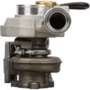 4955725 HE221W turbocharger front view with cast iron and aluminum housings
