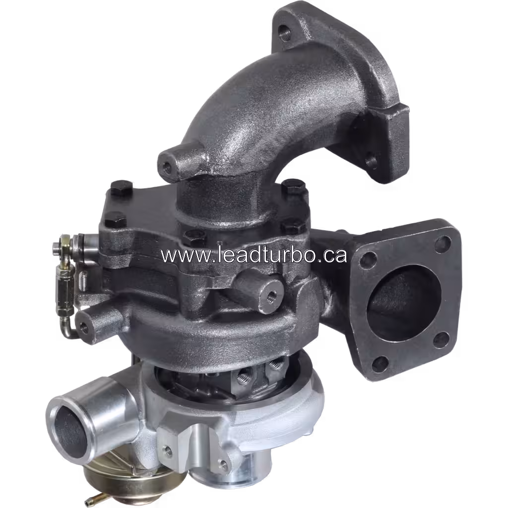 Vue de dessous du turbochargeur MR968080 avec boîtier turbine et flange d'échappement