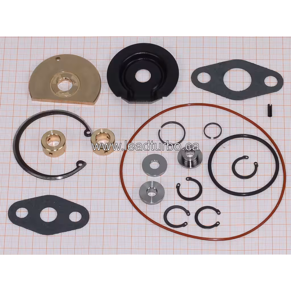 Turbocharger repair kit components laid out