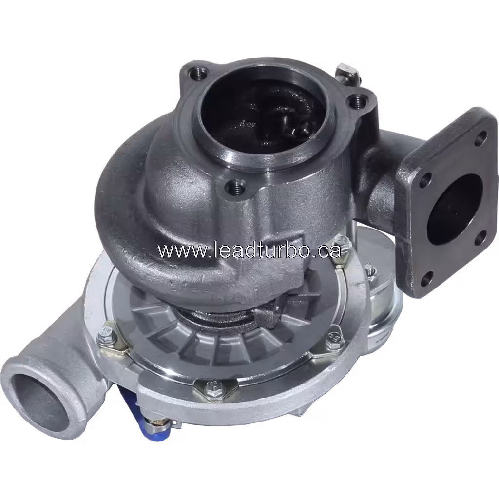 711736-5026 turbocharger bottom view revealing turbine blades and housing